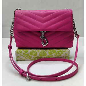 Rebecca Minkoff Edie Quilted Micro Pink Leather Flap Hook Closure Crossbody Bag